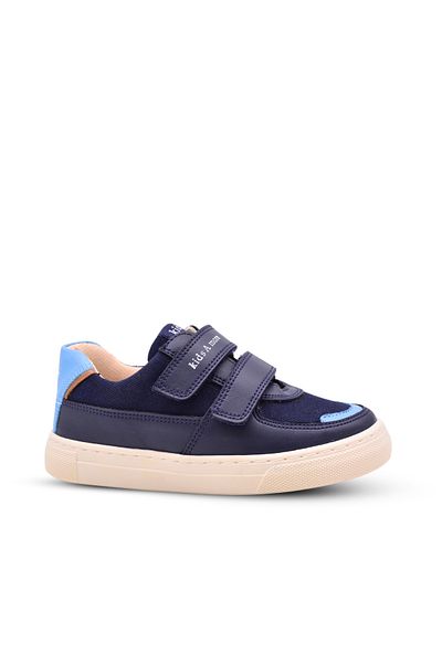 kids A more Honor Pu Leather Linen Boys' Velcro Shoes Navy Blue