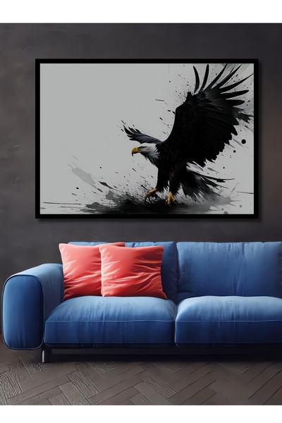 Teona Ahşap Siyah Beyaz Kartal Modern Sanat Ahşap Dekoratif Dikdörtgen Salon/...