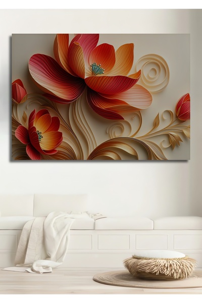 Teona Ahşap Kırmızı Lotus Çiçeği Kağıt Sanatı Görünümlü Ahşap Dekoratif Dikdö...