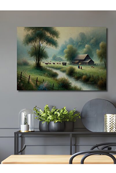 Teona Ahşap Kırsal Rüyası Yağlı Boya Görünümlü Ahşap Dekoratif Dikdörtgen Sal...