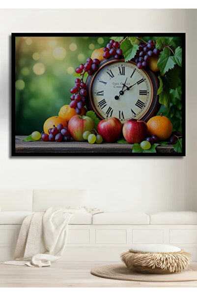 Teona Ahşap Retro Saatli Natürmort Yağlı Boya Görünümlü Ahşap Dekoratif Dikdörtgen Salon/Ofis/Ev/Mutfak Tablo