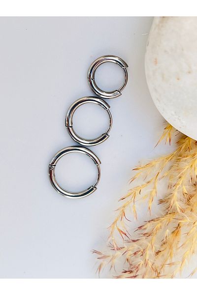 KOALA COMPANY Steel Silver Color 3 Size Hoop Earrings Tinted Allergy Free 12 mm - 15 mm - 18 mm