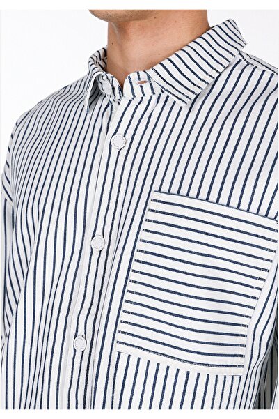 Colin's Оверсайз-крій, класичний комір, смугаста чоловіча джинсова сорочка з довгими рукавами