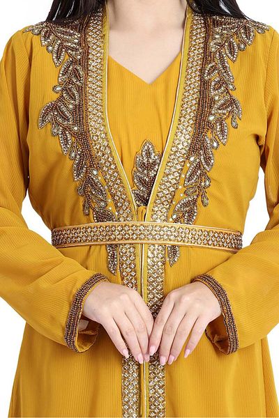 IKKXA Crystal Bliss Handcrafted Yellow Kaftan IKW9857