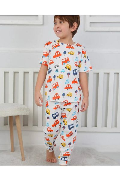 YUMİYUMM Boy's 100% Cotton Car Pattern Pajama Set