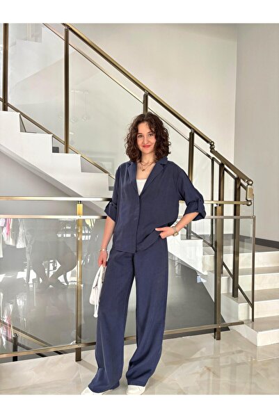 Butik Premium Modal Kumaş Katlamalı Gömlek Pantolon Takım