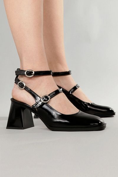 Lio Shoes Pantofi cu toc din piele neagră pentru femei, cu vârf pătrat, talpă TPU KSYHR102