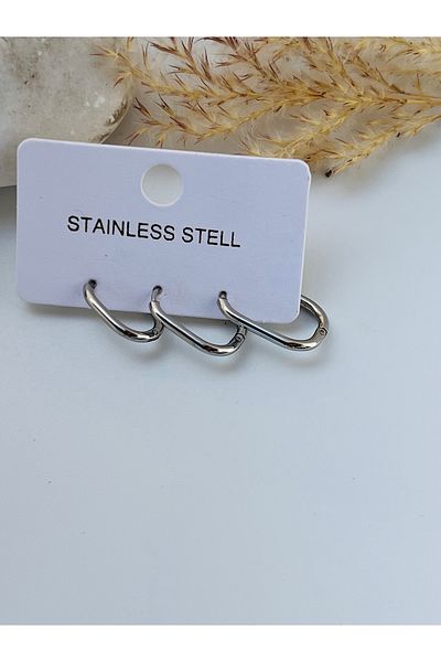 KOALA COMPANY Steel Silver Color 3 Size Oval Earrings Unstable Allergy Free