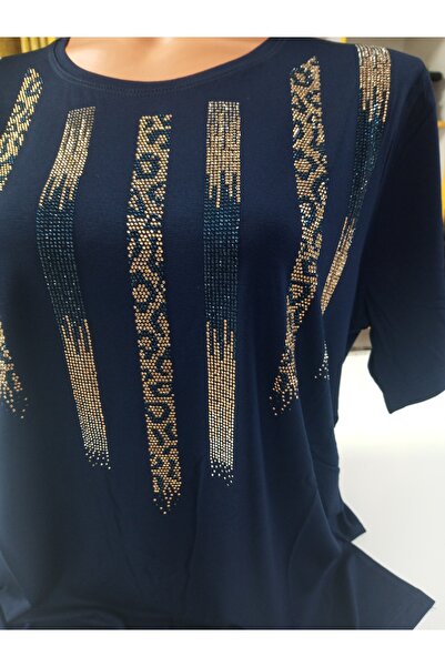 AKŞEN GİYİM Leopard Dezen Rhinestone Belted Short Sleeve Blouse Size: Large Size