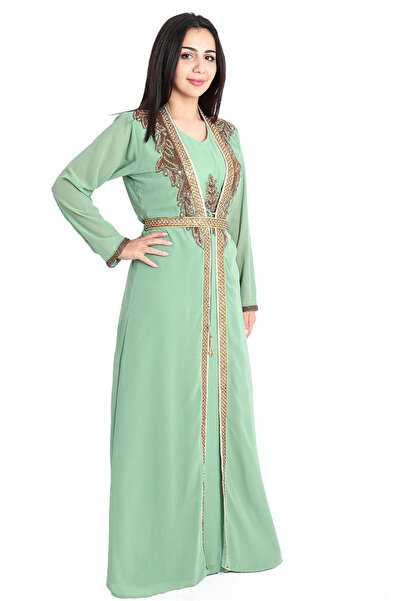 IKKXA Crystal Bliss Handcrafted Mint Kaftan IKW9857