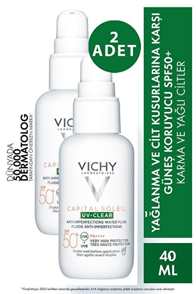 Vichy Capital Soleil Uv Clear Spf50 Yüz Güneş Kremi 40 ml - Karma Ve Yağlı Ci...