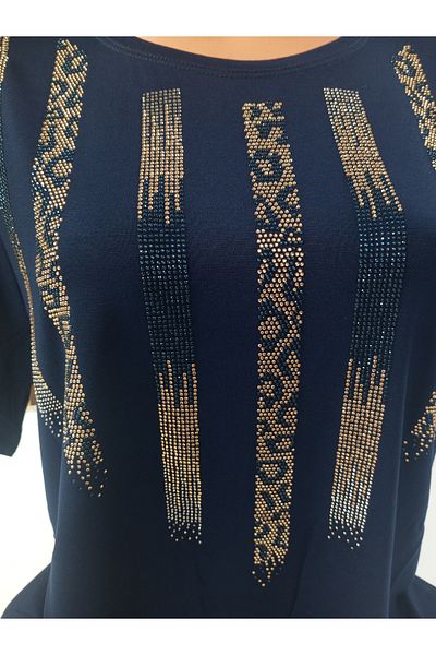 AKŞEN GİYİM Leopard Dezen Stoned Cummerbunds rövid ujjú blúz Méret: Nagy méretű
