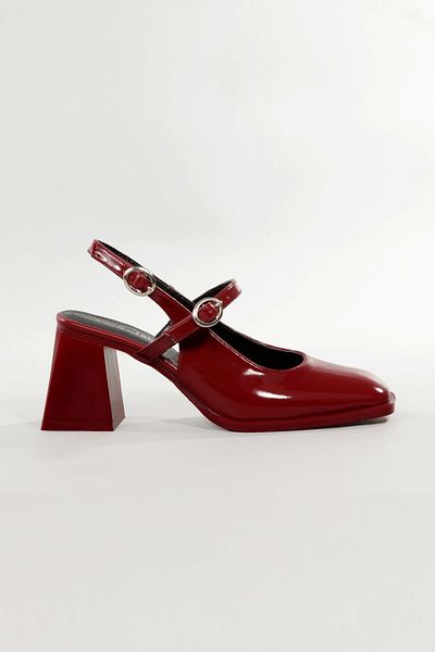 Lio Shoes Pantofi cu toc din piele lăcuită de damă, cu vârf pătrat, cu cataramă, talpă TPU KBRDRB101