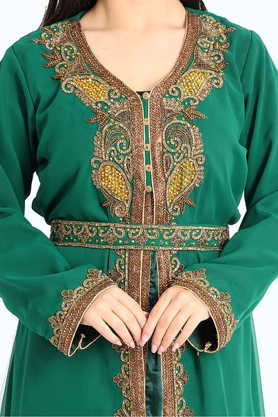 IKKXA Crystal Craft Threadwork Green Kaftan IKW9876