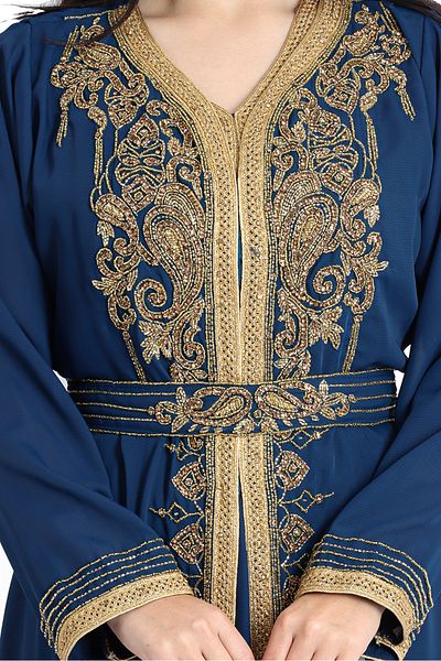IKKXA Crystal Craft Dazzling Threadwork Blue Kaftan IKW1110