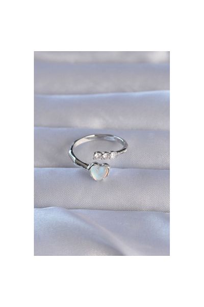 Skygo Brass Silver Heart Model Ring with Zirconia - Adjustable Mother of Pearl, TJ-BYK3232