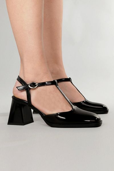 Lio Shoes Pantofi cu toc din piele neagră pentru femei, cu vârf pătrat, talpă TPU KSYHR106