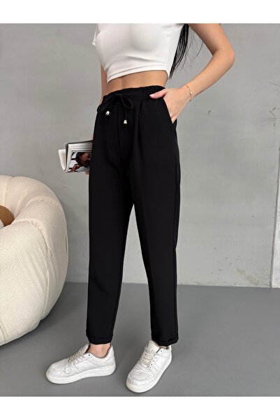 alanora Дамски панталон от плат с висока талия, еластична и дантелена кройка ...