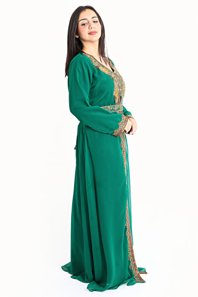 IKKXA Crystal Craft Threadwork Green Kaftan IKW9876