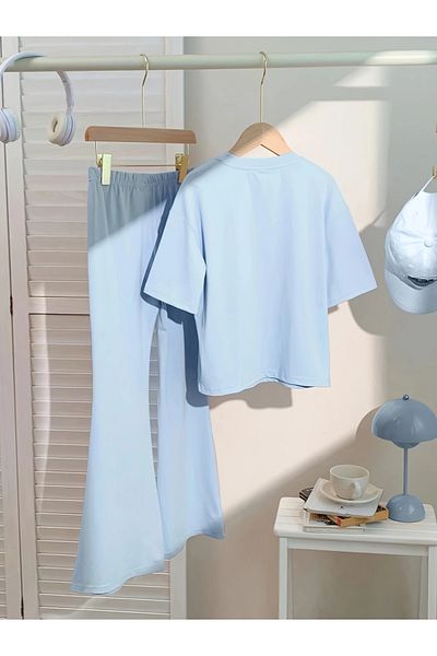 PENTHİLUS Chic Spring/Summer Set for Girls Featuring a Short-Sleeved Cherry Print Blouse and Wide-Leg Pants