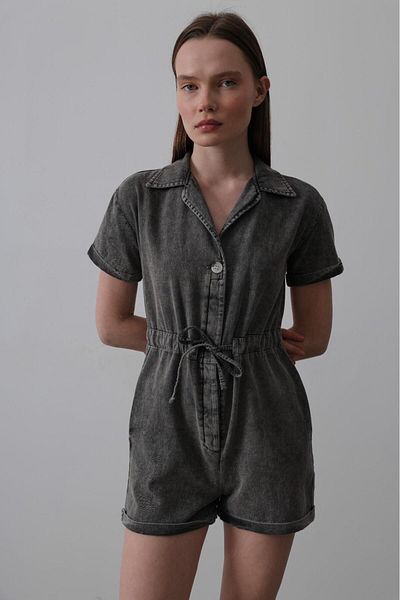 Le Savu Shilsee Women's Anthracite Washed Soft Shorts Jumpsuit