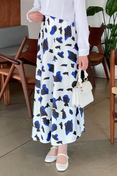 lamelif Fusta Leopard - Bumbac Satinat Albastru Ecru