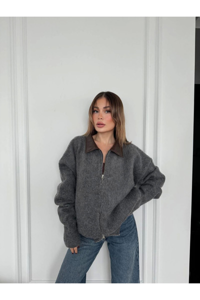 velmorafashion Velmora Leather Collar Cotton Jacket - Smoked -