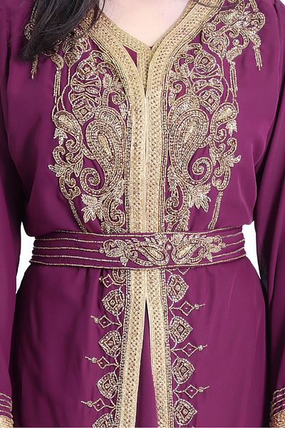 IKKXA Crystal Craft Dazzling Threadwork Purple Kaftan IKW1110