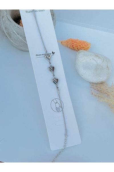 KOALA COMPANY Steel Silver Color Row Heart Bracelet, Non-Allergic
