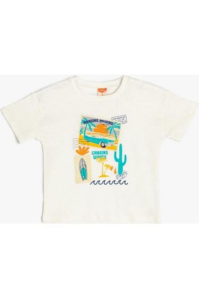 Koton Summer Themed Print Detailed Cotton Short Sleeve T-Shirt