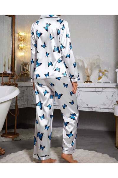 Amur Set pijamale damă Cămașă Guler Imprimat Fluture