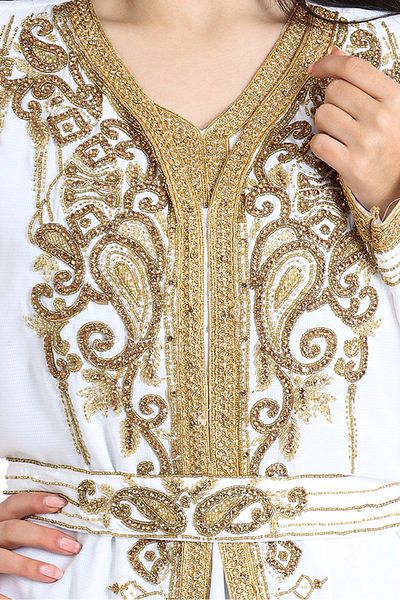IKKXA Crystal Craft Dazzling Threadwork White Kaftan IKW1110