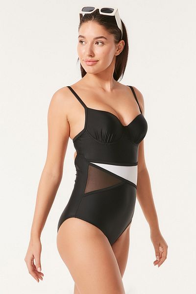 C&City Covered Tulle Detailed Swimsuit 7522 Black