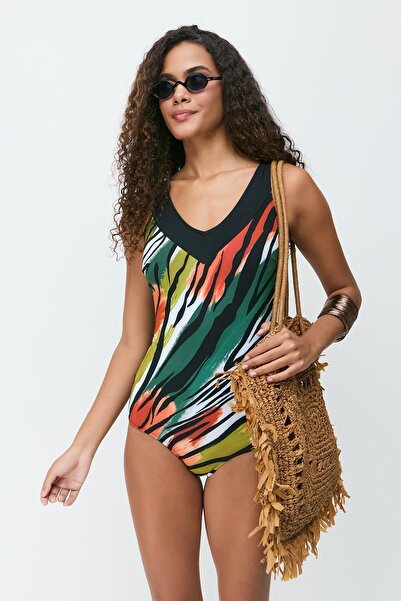 C&City V Yaka Büyük Beden Mayo 7740 Çok Renkli