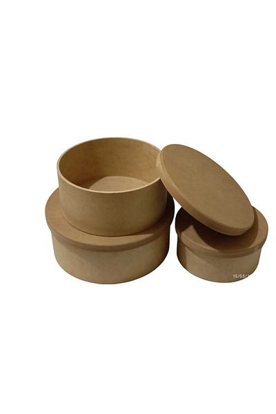 st koleksiyon hobi antika Mdf Set of 3 Flat Round Boxes