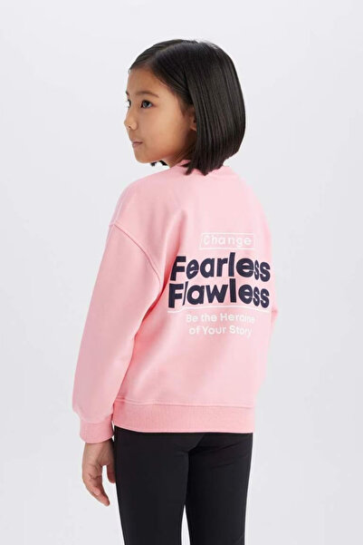 DeFacto Kız Çocuk Relax Fit Bisiklet Yaka Sırt Baskılı Sweatshirt D9774A825SP