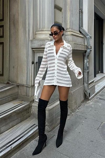 MODAVERA Arina Openwork Polo Collar Cardigan 5163