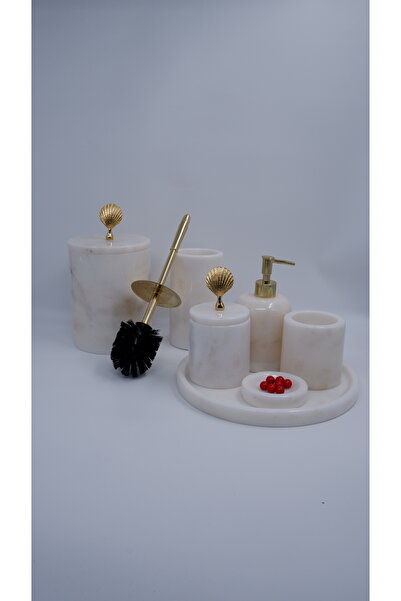 Genel Markalar 7 Parça Beyaz Mermer 7'li Banyo Seti Beyaz Taş