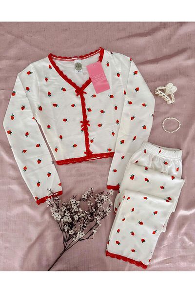 MH Moony Homewears Pijama moale Liverpool Strawberry Crop Top lung Fund lung