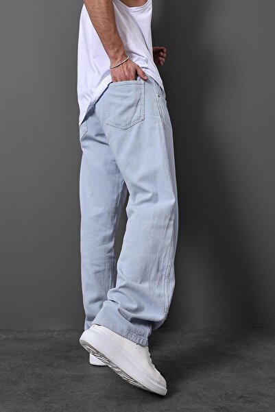 Slatra Men's Light Blue Baggy Gabardine Fabric Trousers