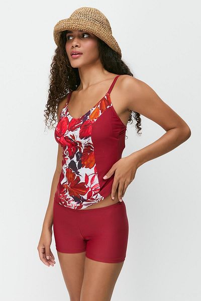 C&City Rot/Many Colorlerinde Tankini mit Shorts 7749 Modell