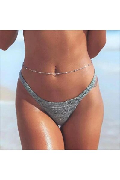 slient jewelry Kadın Gümüş Top Zincirli Bel Zincirli Vücut Göbek Zinciri