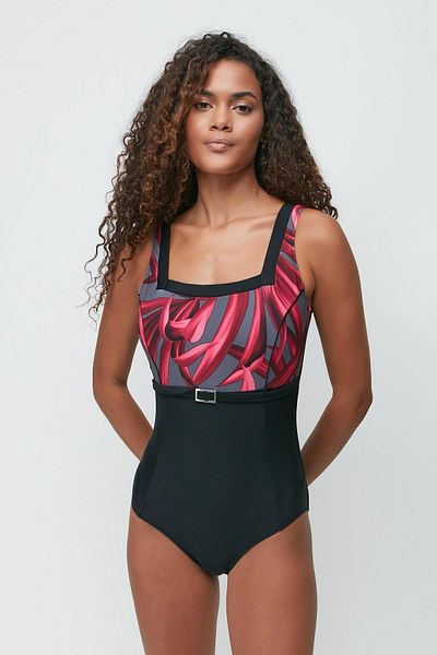 C&City Square Neck Swimsuit 7753 Black/Red