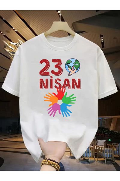 Eysaah Tricou premium cu imprimeu pentru copii cu guler de bicicletă din 23 aprilie