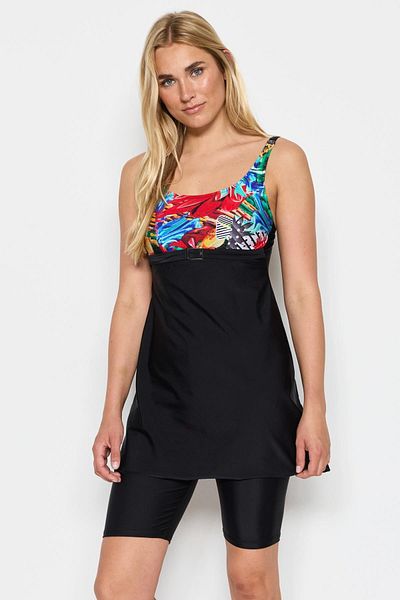 C&City Strumpfhosen-Kleid-Badeanzug 7480 Schwarz/Rot