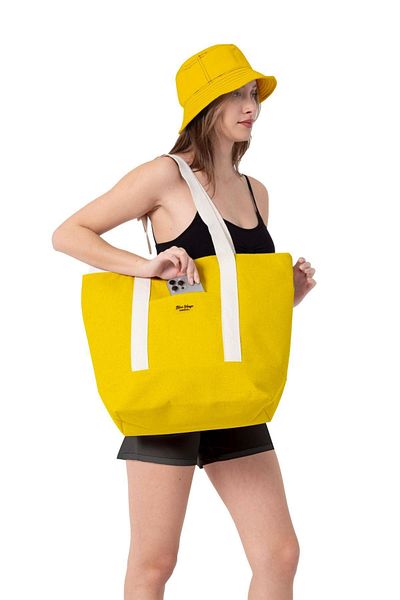 C&City Gelbe Strandtasche aus Leinen - mit Tasche