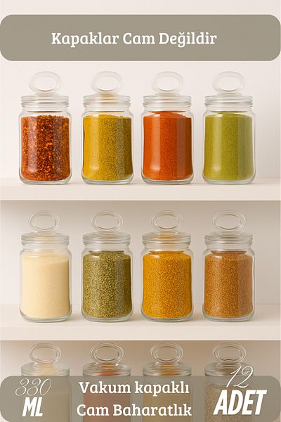 Serin Bardak 12 Pieces Vacuum Ring Cover Glass Spice Set (with Sticker Gift)