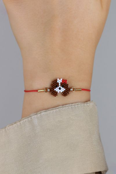 Kübüşün Atölyesi - Ka-011 Miyuki Big Dog Bracelet - Handmade - Dark Brown with Small Dog Bow