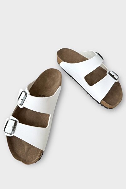 Liger Unisex Double Buckle Orthopedic Slippers White