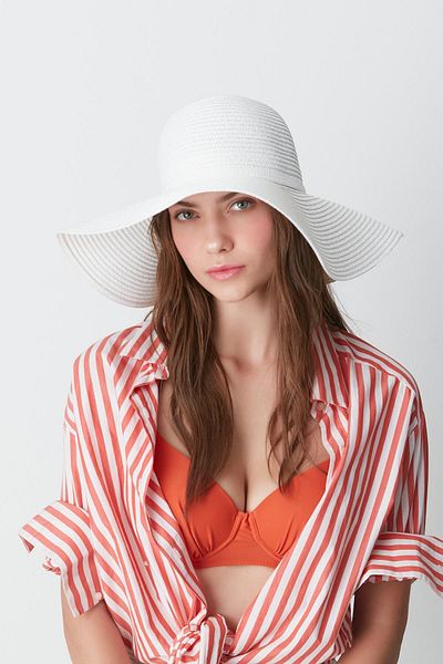 C&City White Straw Beach Hat - Women's, Y1730-14